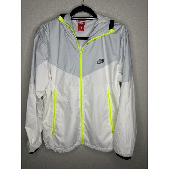 Nike Other - Nike Jacket Mens Medium White Gray Hooded Windbreaker Neon Zip Running Sport